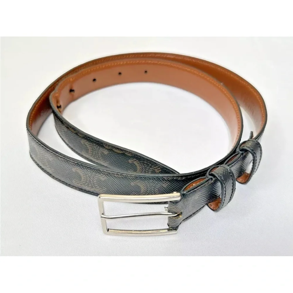 Celine Brown Buckle Belt Triomphe Coated Canvas Medium 80 W/ Dust Bag & Box - Picture 2 of 12